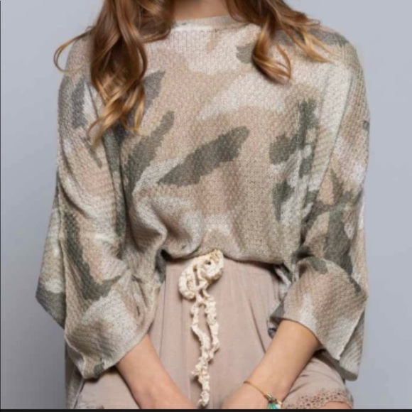 POL Boho Slouchy Camo Print Lightweight Dolman Sleeve Sweater—SZ. Medium - Picture 15 of 17